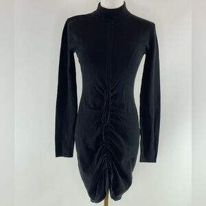 Ronny Kobo x RTR Ruched Turtleneck Sweater Mini Dress in Black, XS